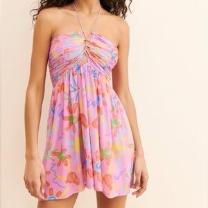 Colin Locascio Dorothy Mesh Mini Dress Halter Printed Pink Sz. L